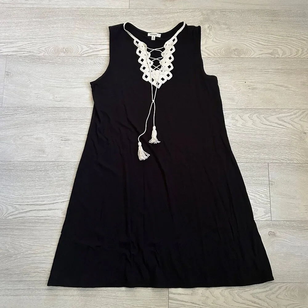 Max Studio Lace-Up Crochet Neck Tassels Sleeveless Dress - Picture 11 of 16
